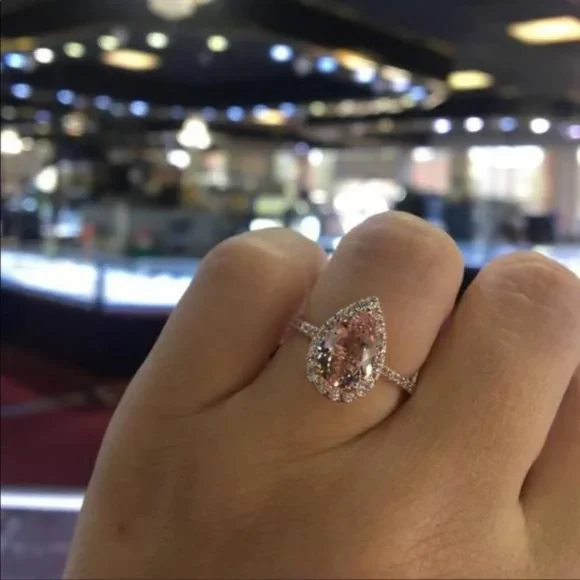 NEW 18K ROSE GOLD DIAMOND HALO TEARDROP RING - Picture 3 of 4